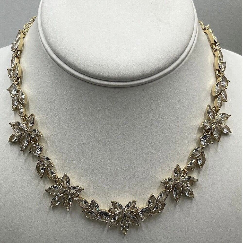 J. Crew Gold Tone and Clear Crystal Floral Leaves Necklace Item BW116 New